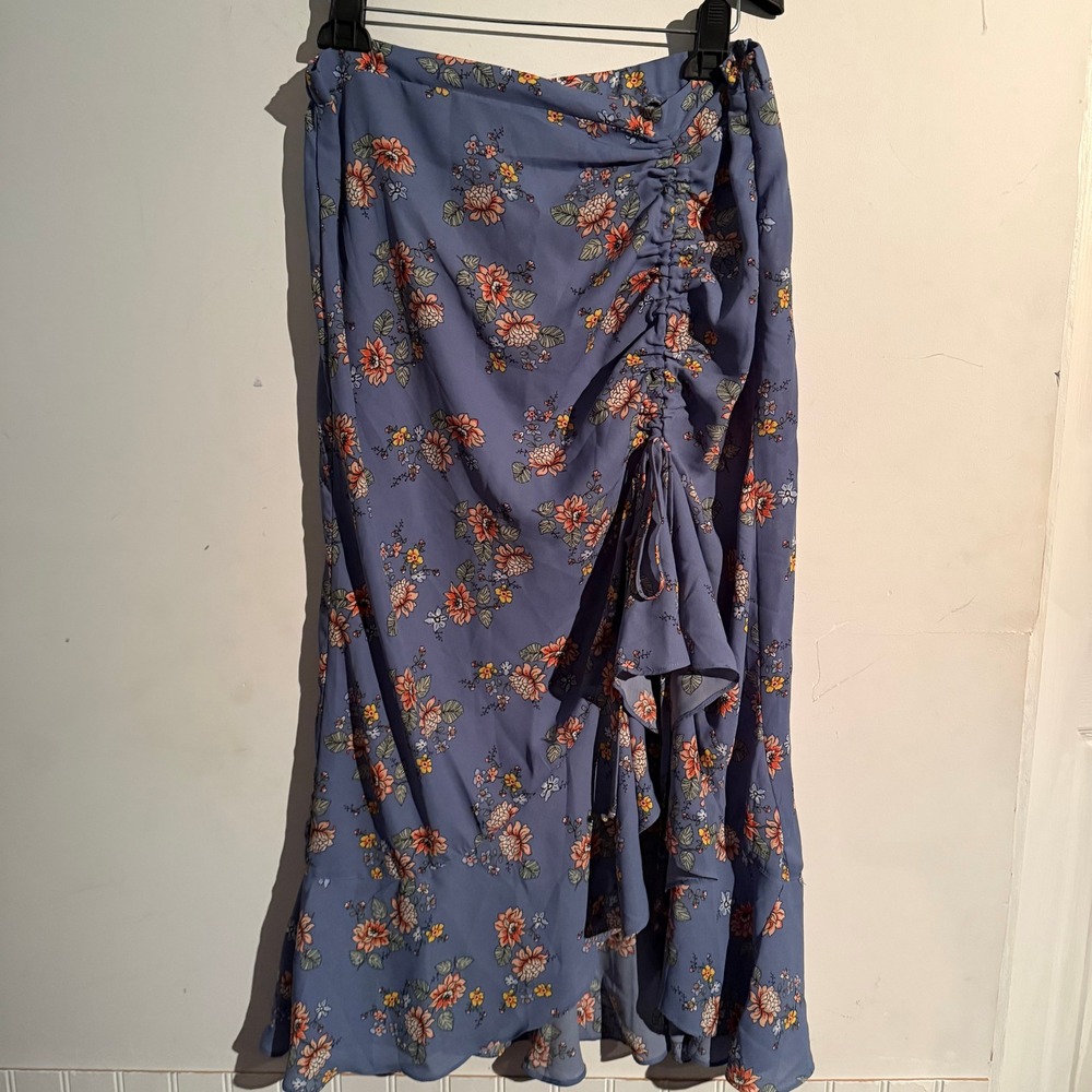 Max Studio Blue Floral Midi Skirt
